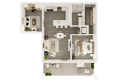 Floor plan for 1 bed, 1 bath, 868 sqft